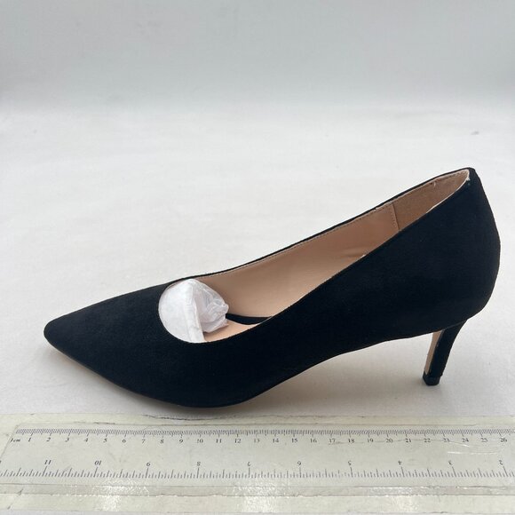 YDN Black Pointed Toe Mid Heel Pumps Slip on Stiletto Slide Dress Shoe for Party - Picture 2 of 8